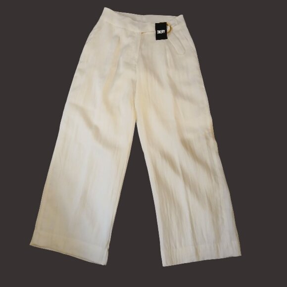 Dkny Pants - DKNY White High Waist Wide Leg w/Gold Buckle Trousers 6